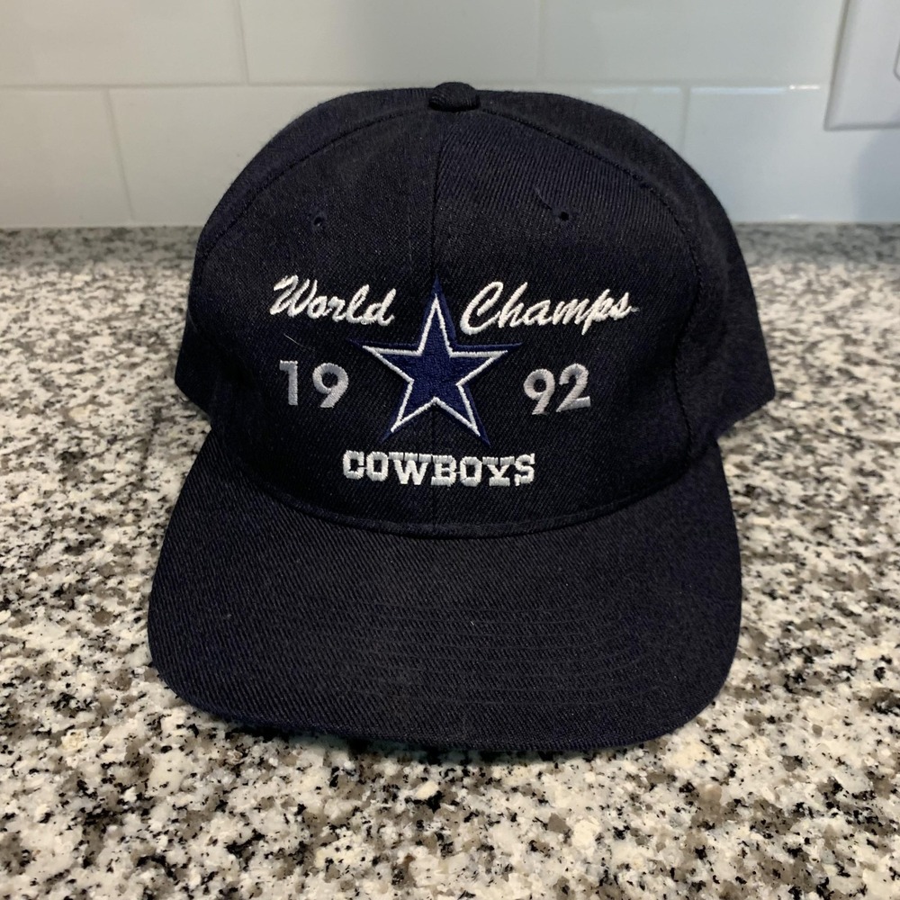 Vintage Dallas Cowboys Hat Cap Snap Back Blue NFL Football 1992 World Champs 90s